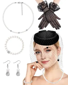 989967877600 BNIKSOK Pillbox Hat Veil Fascinators Set Pearl