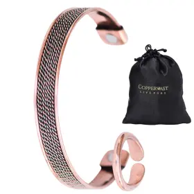 Coppervast 667486649026 Pure Copper Bracelet And Ring Set Adjustable Handmade 99.99% So