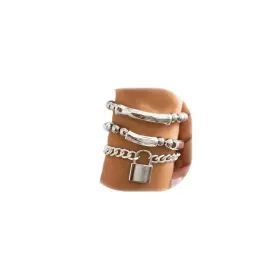 Craftsmanscore Zz-058 3 Pcs Chunky Silver Bracelet Stack Set Womens Stretch Bracelets