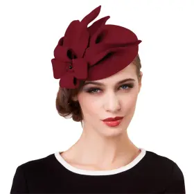 011735377666 F-FADVES Tea Fascinators Women Wool Felt Pillbox