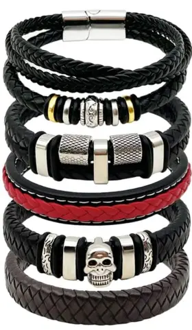 Loijade Gl35 Leather Bracelets For Men 5pcs Fashion Mens Bracelet And Steel Brai