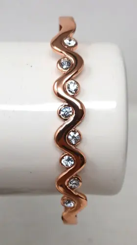 851072000968 MAGNETIC Copper Bracelet Wavy Design Crystals