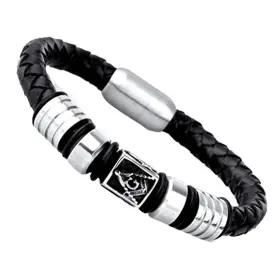 41BXZH0016 OAKKY Jewelry Mens Steel Freemason Masonic Braided