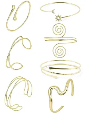 Orlashop 756940680191 7 Pcs Gold Arm Cuff Jewelry For Women Adjustable Upper Bracelet Ban