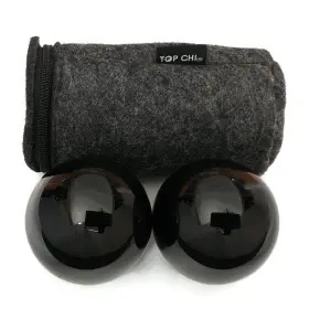 JIANG0521 TOP CHI Obsidian Baoding Balls Pouch Therapy Exerc