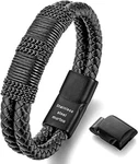 Murtoo Mens Bracelet Leather And Steel Double Row Braided Black. Fixed Price $13.99.