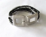 Davinci Collections Crystal Bracelet- 6 Strands -black Gray -squares -pave Clear. Fixed Price $13.49.