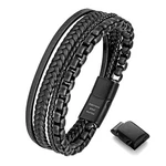 Speroto Men's Leather And Steel Chain Bracelet With Clasp Black 8.5 Inch. Fixed Price $31.38.