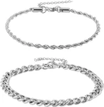 Mikovivi 2pcs Silver Chain Bracelet For Men, Durable Waterproof Stainless Steel. Fixed Price $10.05.