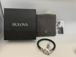 Bulova Green Men S Leather Bracelet, Stainless Steel Clasp J96b026m. Fixed Price $54.99.
