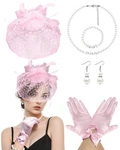 Bniksok 1920s Pink Fascinators Hats For Women Funeral Veil Hat Feather Headba.... Fixed Price $19.06.