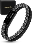 Magnetrx Hematite & Leather Magnetic Bracelet Max Strength Natural Stone Beaded. Fixed Price $39.95.