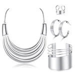 Joerica Bib Choker Necklace Silver Gold Jewelry Set Wide Cuff Bangle Bracelet.... Fixed Price $31.79.