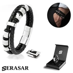Serasar Men's Premium Leather Bracelet Spirit - Black, Silver & Gold Color. Fixed Price $35.09.