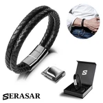 Serasar Premium Leather Bracelet Double For Men - Black, Silver & Gold Color. Fixed Price $35.09.