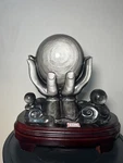 25.3lb Top Natural Silver Obsidian Quartz Hand Carved Both Hands Ball+stand. Fixed Price $5395.00.