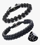 Gt Collection Men's Black Onyx Adjustable Beaded Wrap Bracelet Set Bolo Closure. Fixed Price $60.00.
