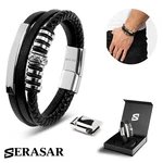 Serasar Men's Original Leather Bracelet Shine - Black, Silver & Gold Colors. Fixed Price $35.09.