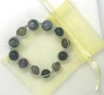 Indian Agate Stretch Bracelet, Natural Stone Beads Inside Own Silver Alloy Halos. Fixed Price $7.95.