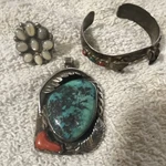 Fox Mine Turquoise & Coral Pendant ,ring Bracelet Set Native American. Fixed Price $285.00.