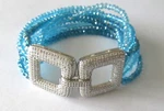 Davinci Collections Crystal Bracelet- 6 Strands- Turquoise -squares -pave Clear. Fixed Price $13.49.