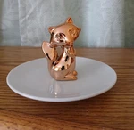 Ceramic Copper Fox Jewelry Trinket Dish Ring Tray Figurine White Plate. Fixed Price $15.00.